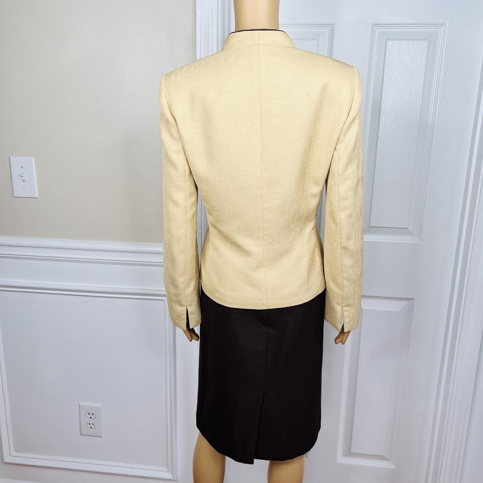 LE SUIT 2PC Brown Yellow Polyester Lined Peak Collar Cocktail Skirt Suit Size 8