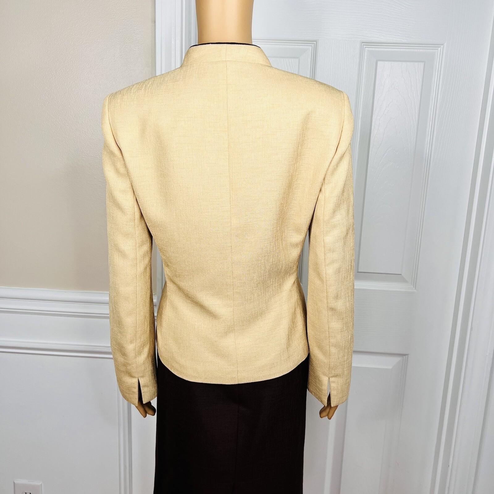 LE SUIT 2PC Brown Yellow Polyester Lined Peak Collar Cocktail Skirt Suit Size 8