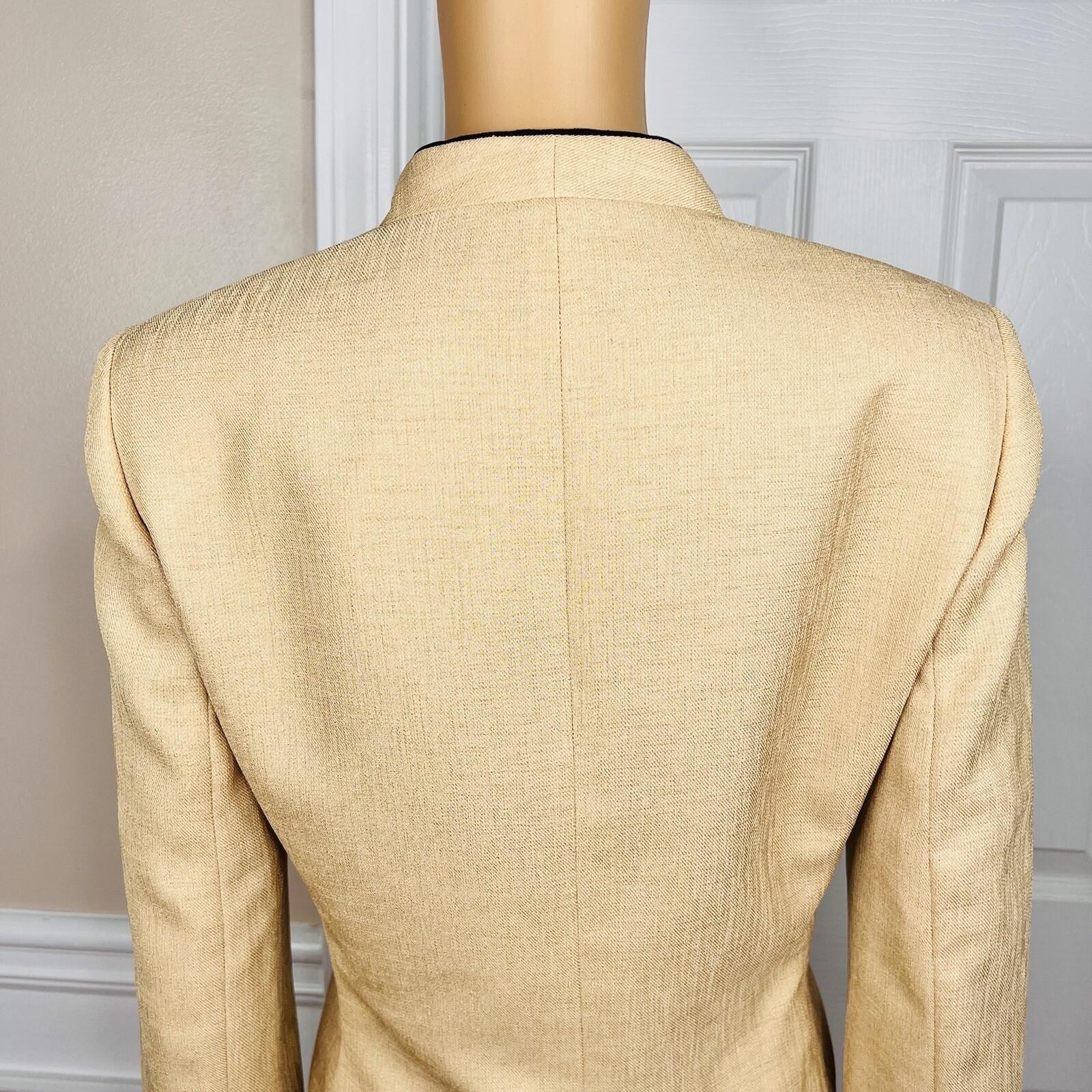 LE SUIT 2PC Brown Yellow Polyester Lined Peak Collar Cocktail Skirt Suit Size 8