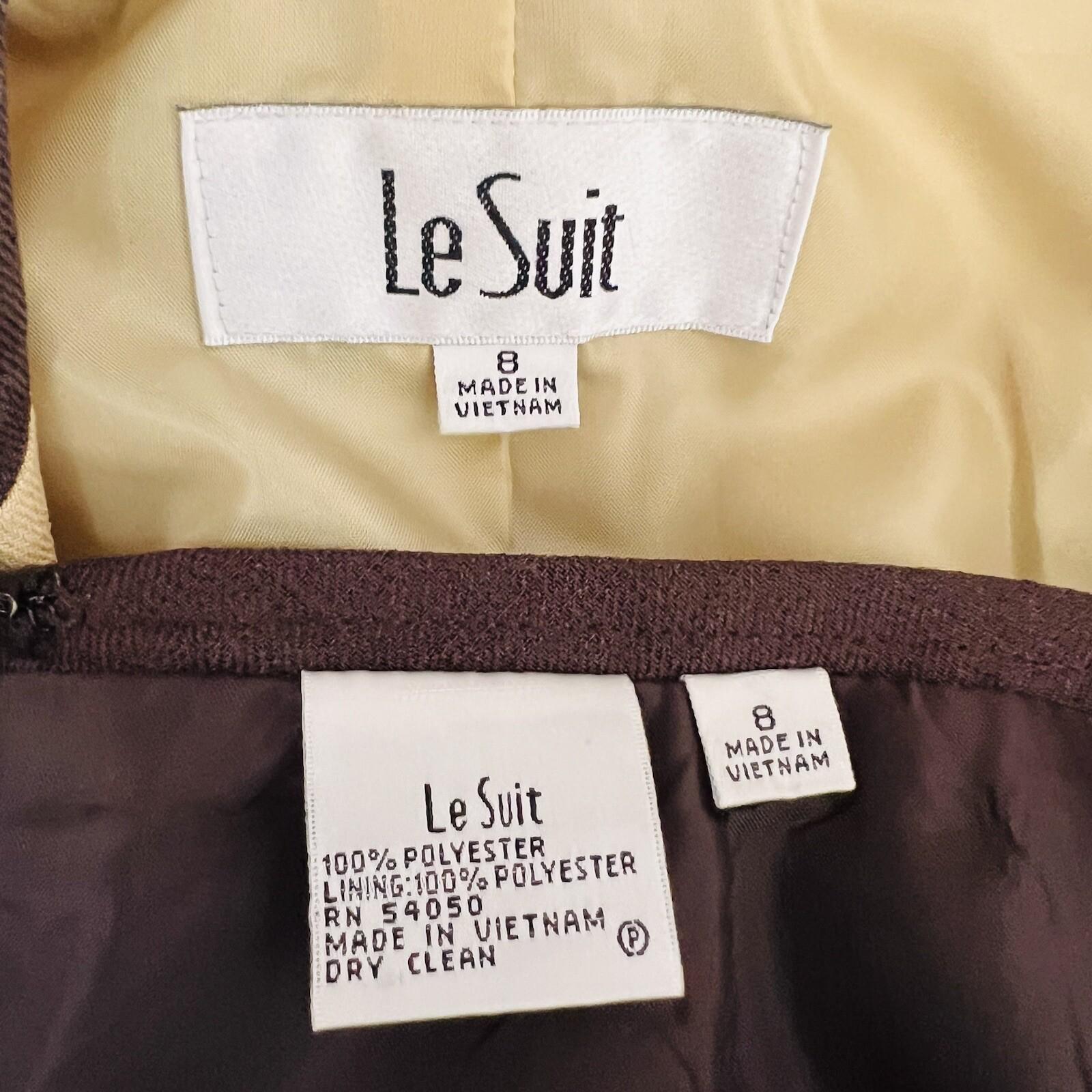 LE SUIT 2PC Brown Yellow Polyester Lined Peak Collar Cocktail Skirt Suit Size 8