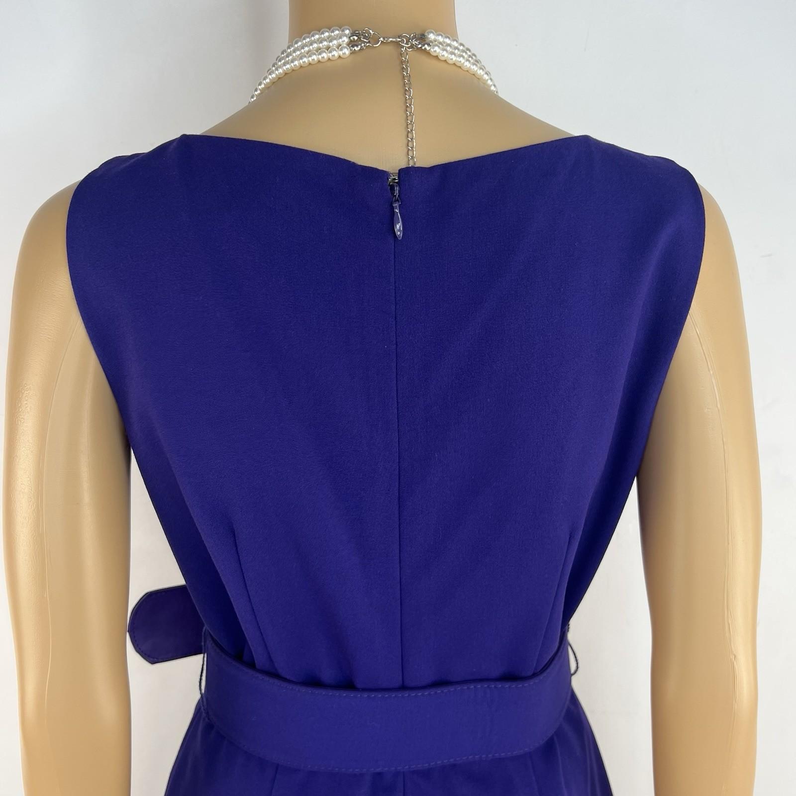 Calvin Klein Sheath Dress 8 Purple Belted Pockets Scoop Neck Knee Length Career