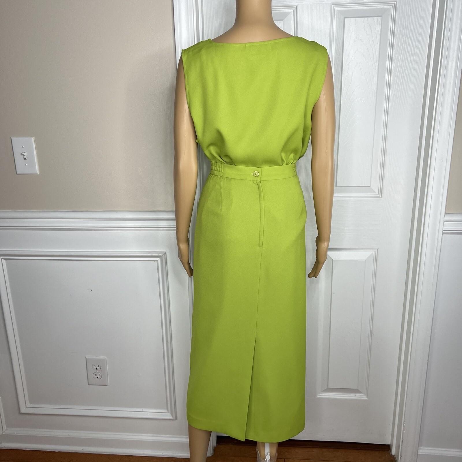 K&B Polyester Skirt Suit Top 16 Lime Green Embroidered Beaded Open Front 2PC