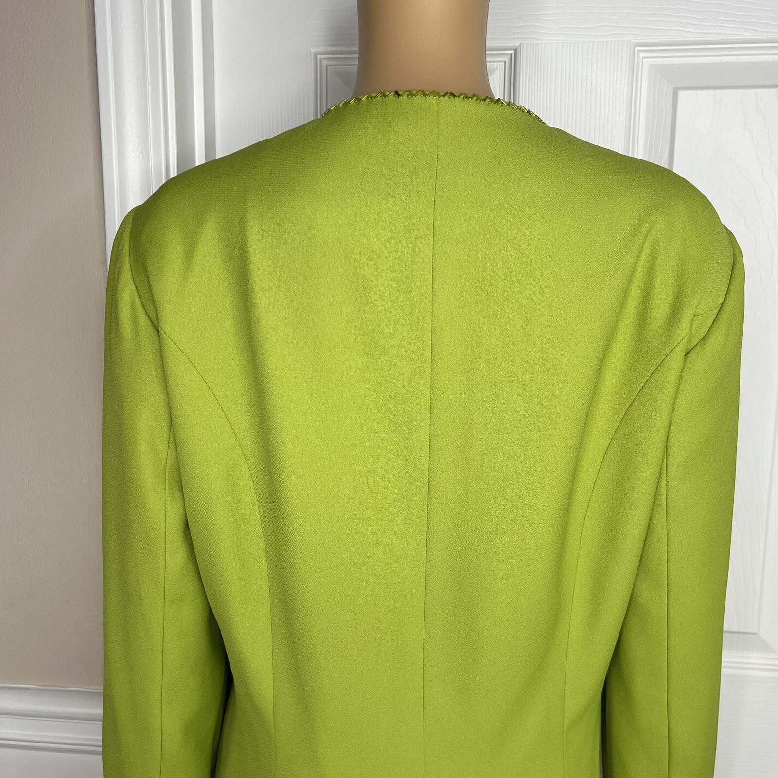 K&B Polyester Skirt Suit Top 16 Lime Green Embroidered Beaded Open Front 2PC