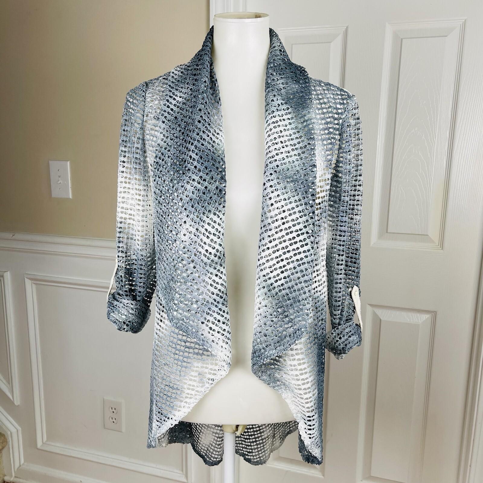 ALBERTO MAKALI Ivory Gray Overlay Cascading With drape Open Front Cardigan Sz M
