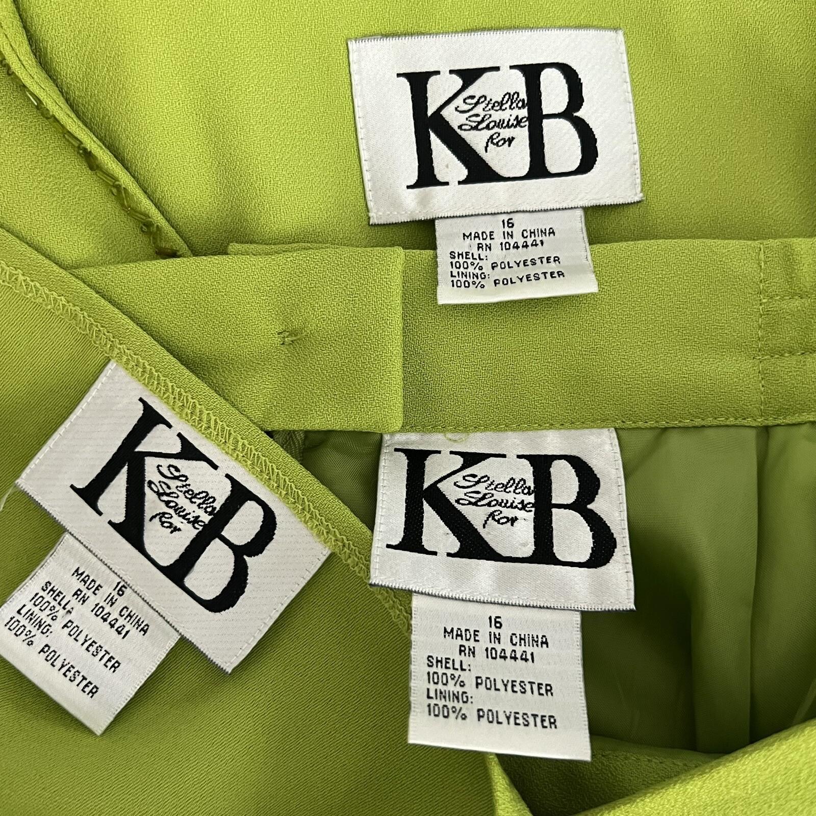 K&B Polyester Skirt Suit Top 16 Lime Green Embroidered Beaded Open Front 2PC