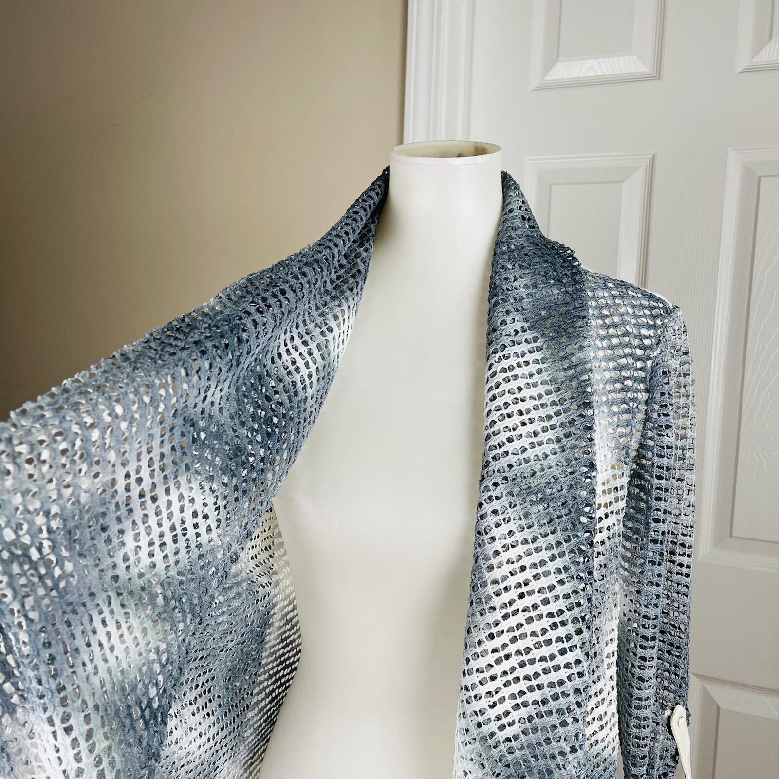 ALBERTO MAKALI Ivory Gray Overlay Cascading With drape Open Front Cardigan Sz M