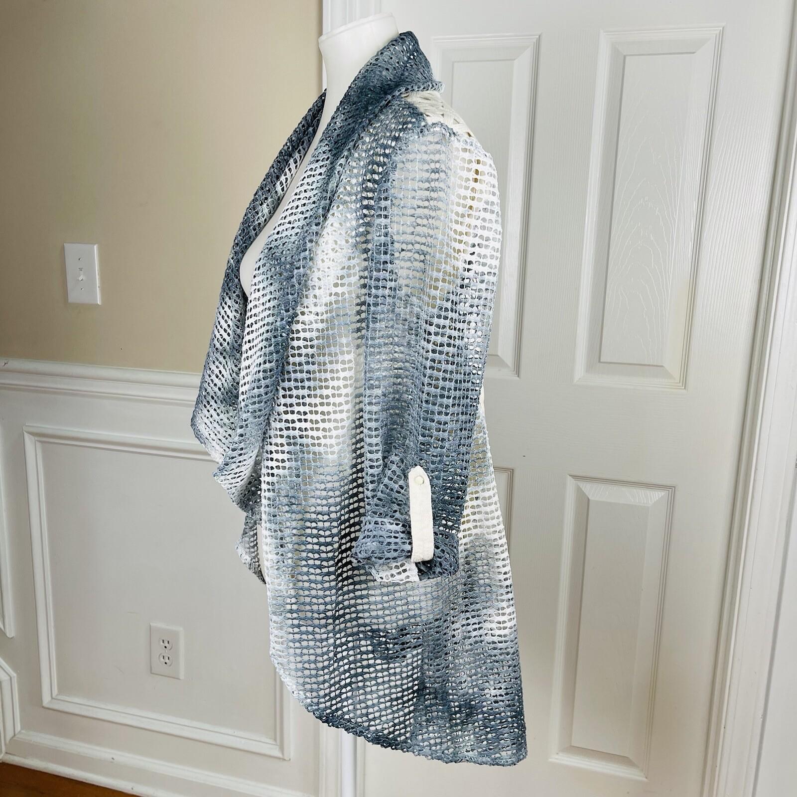 ALBERTO MAKALI Ivory Gray Overlay Cascading With drape Open Front Cardigan Sz M