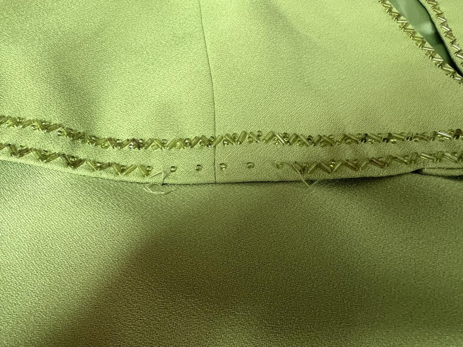 K&B Polyester Skirt Suit Top 16 Lime Green Embroidered Beaded Open Front 2PC