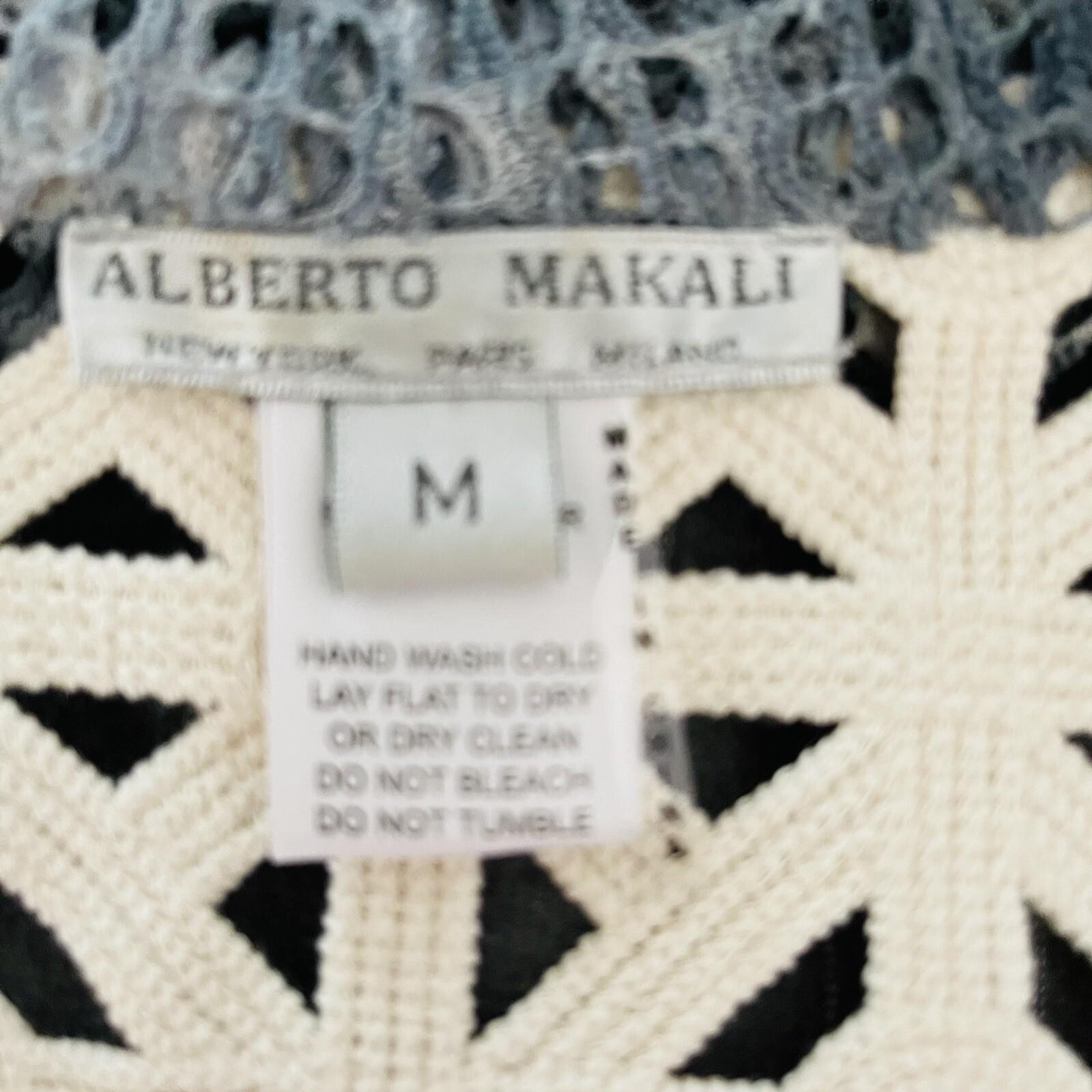 ALBERTO MAKALI Ivory Gray Overlay Cascading With drape Open Front Cardigan Sz M