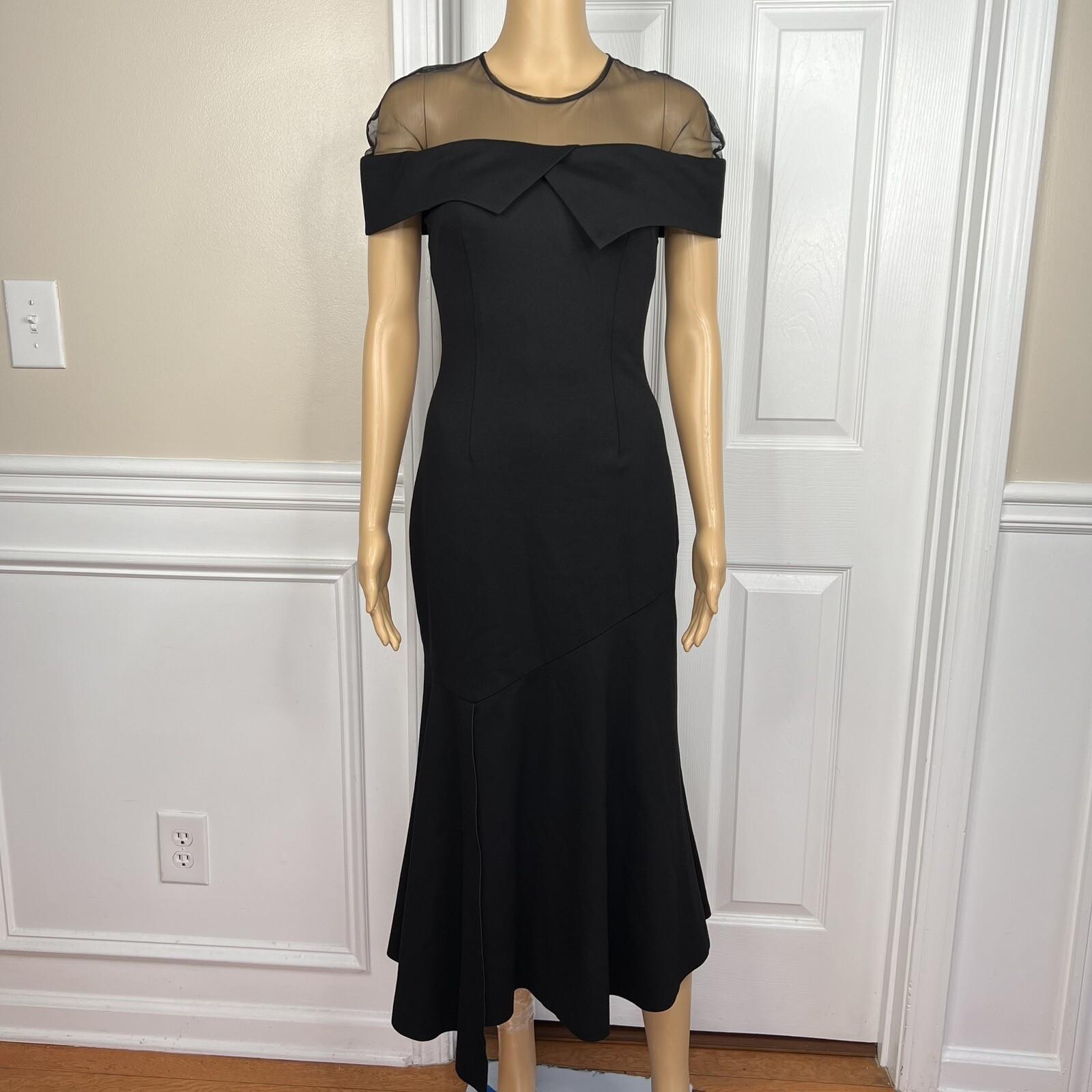 New ELLIATT Black Asymmetrical Bodycon Stretch Fishnet Cocktail Midi Dress SZ S