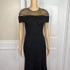 New ELLIATT Black Asymmetrical Bodycon Stretch Fishnet Cocktail Midi Dress SZ S