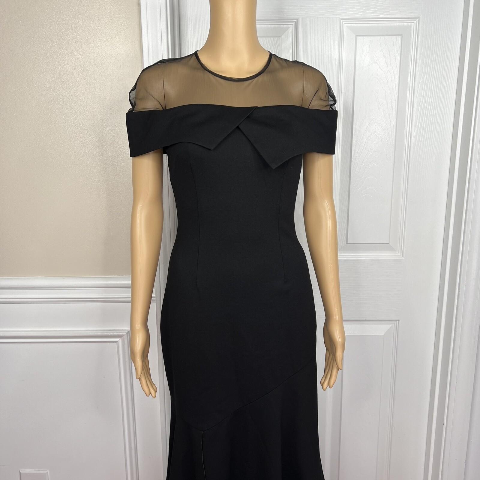 New ELLIATT Black Asymmetrical Bodycon Stretch Fishnet Cocktail Midi Dress SZ S