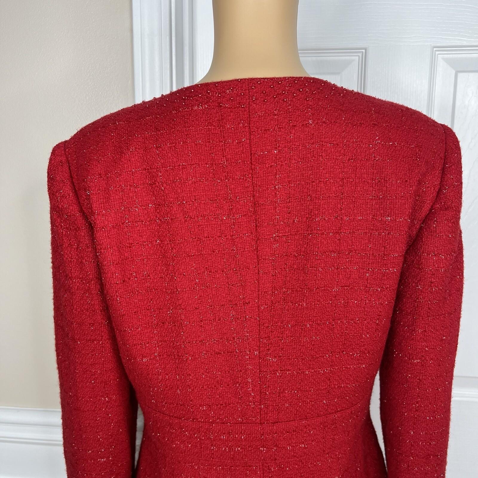 Adrianna Papell Acrylic Polyester Metallic Blazer Size 8 Red Beaded Collarless
