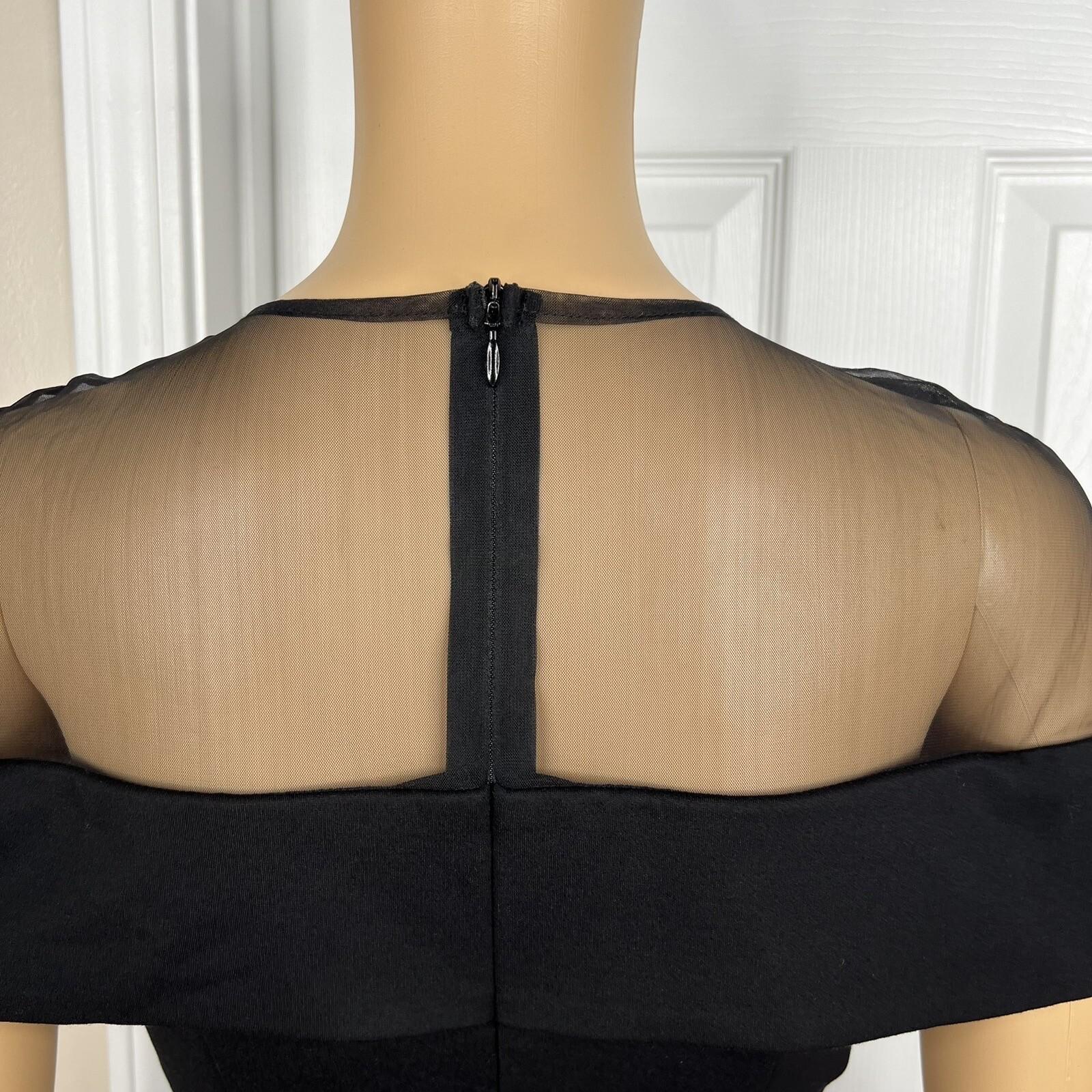 New ELLIATT Black Asymmetrical Bodycon Stretch Fishnet Cocktail Midi Dress SZ S