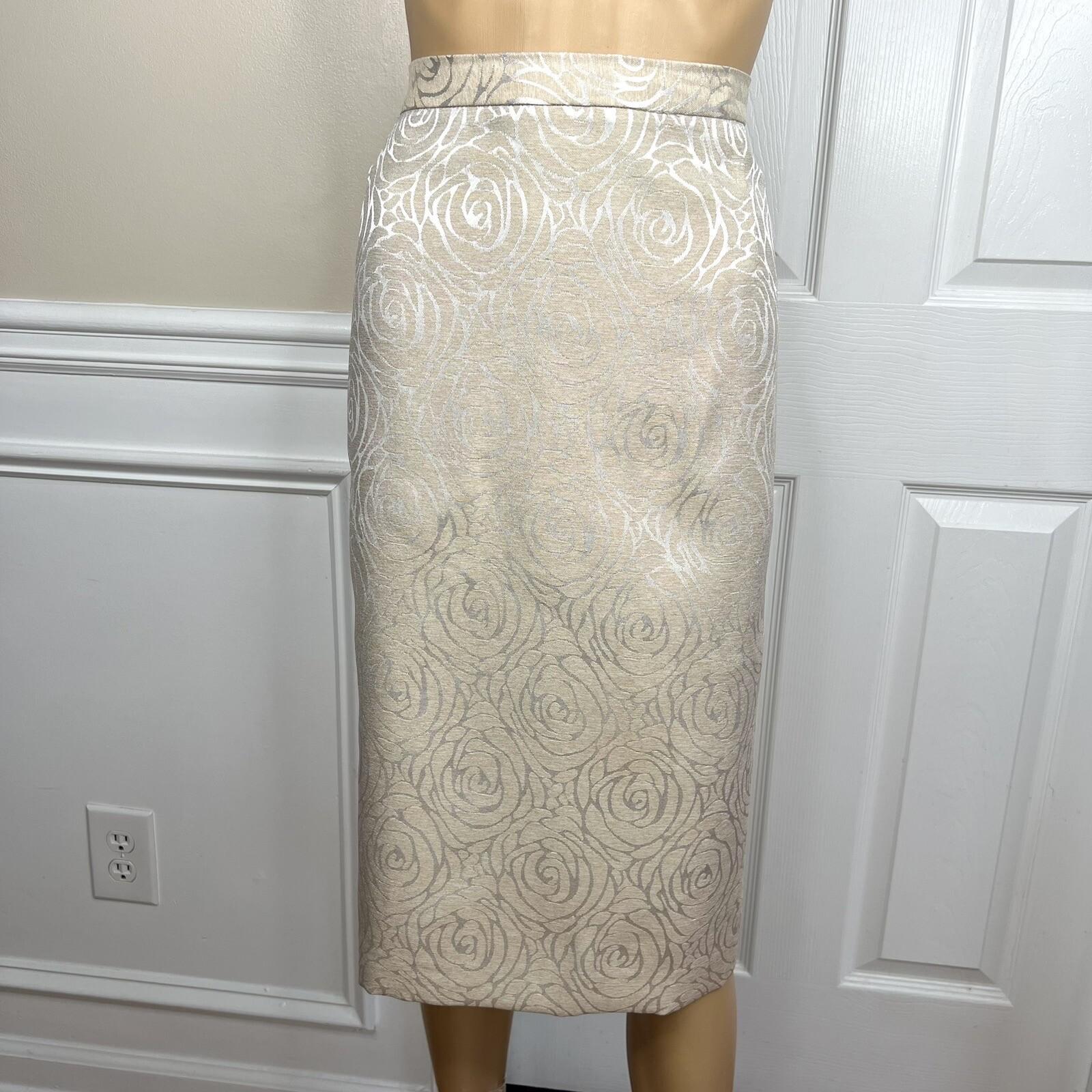KASPER 2PC Beige Silver Polyester Stand Up Collar Cocktail Skirt Suit Size 24W