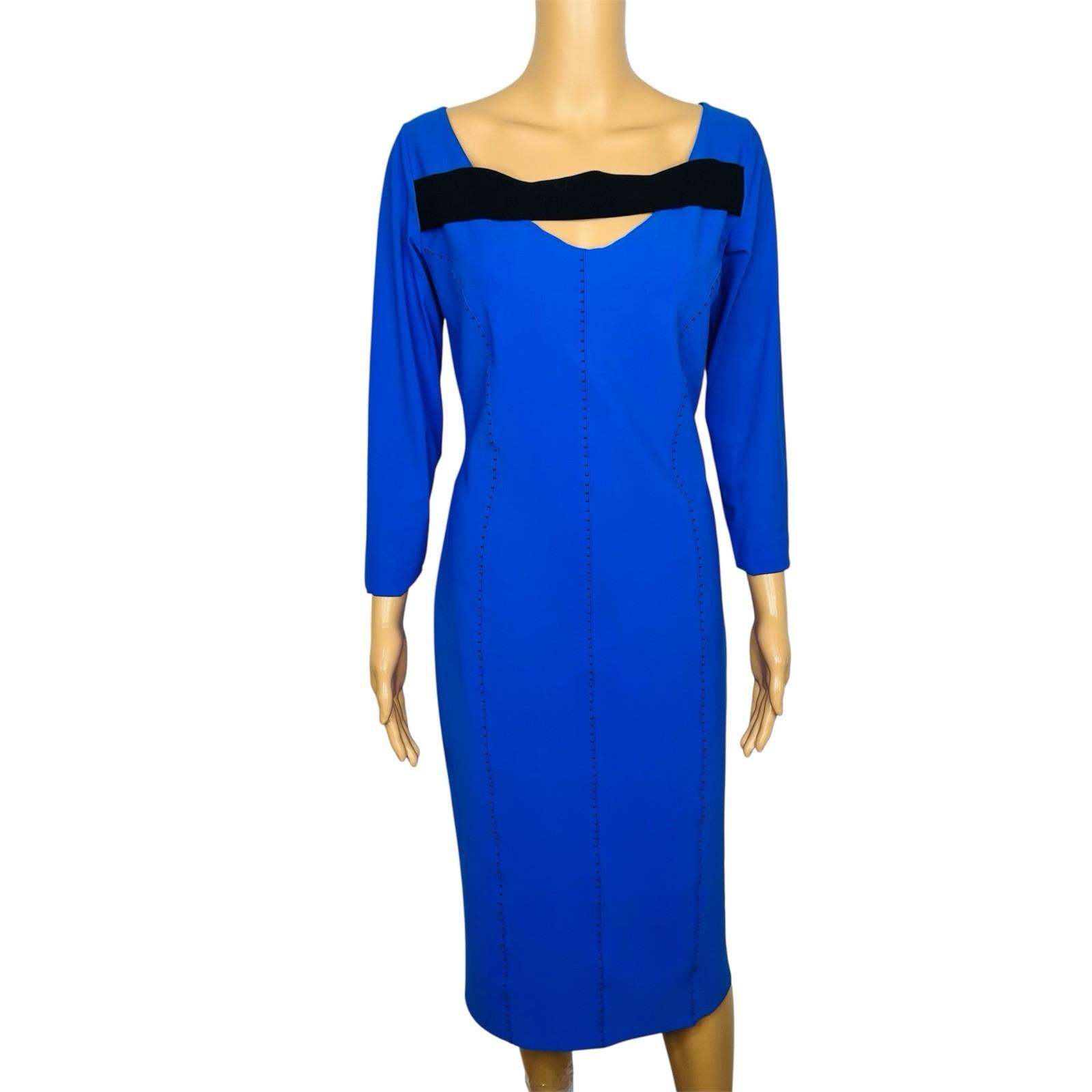 Chiara Boni La Petite Robe Arethusa Royal Blue Midi Dress Size 12 Stretch New