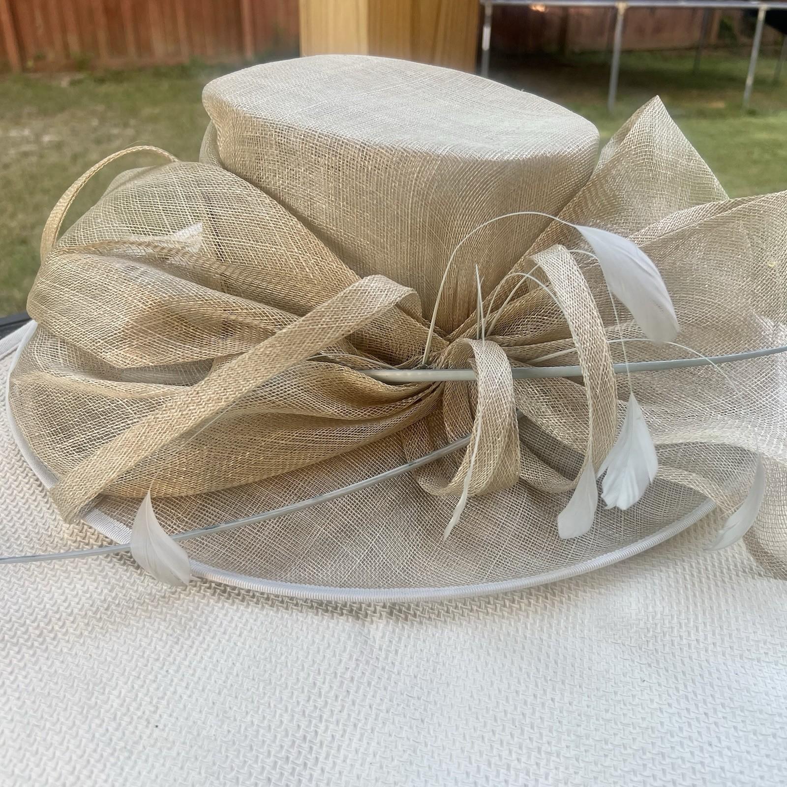 The London designer collection 100% Sinamay Derby Church Hat Feather Wide Brim