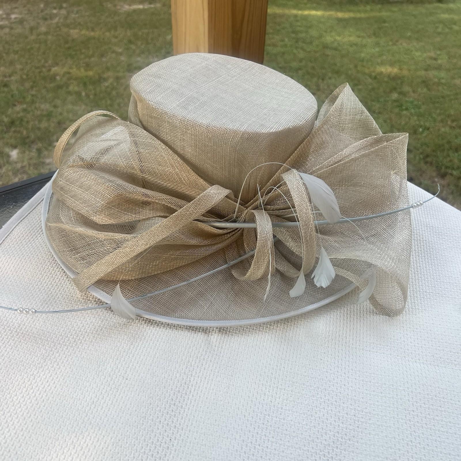 The London designer collection 100% Sinamay Derby Church Hat Feather Wide Brim