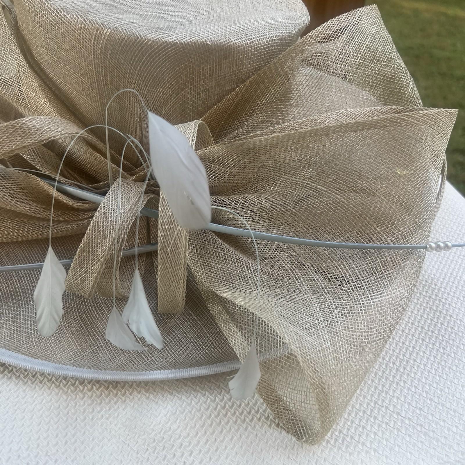 The London designer collection 100% Sinamay Derby Church Hat Feather Wide Brim