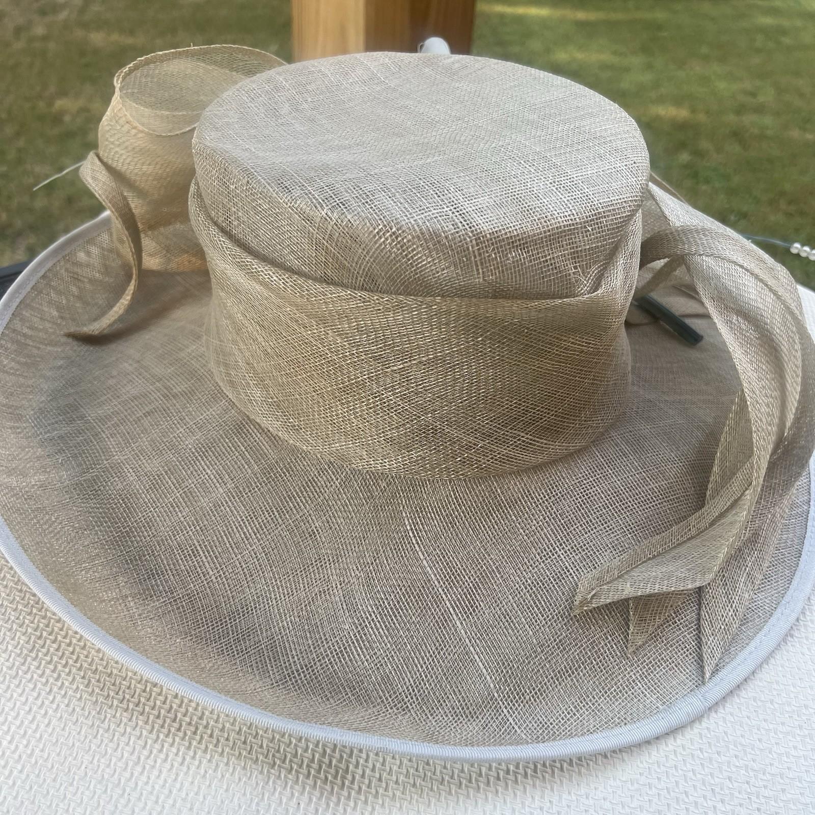 The London designer collection 100% Sinamay Derby Church Hat Feather Wide Brim