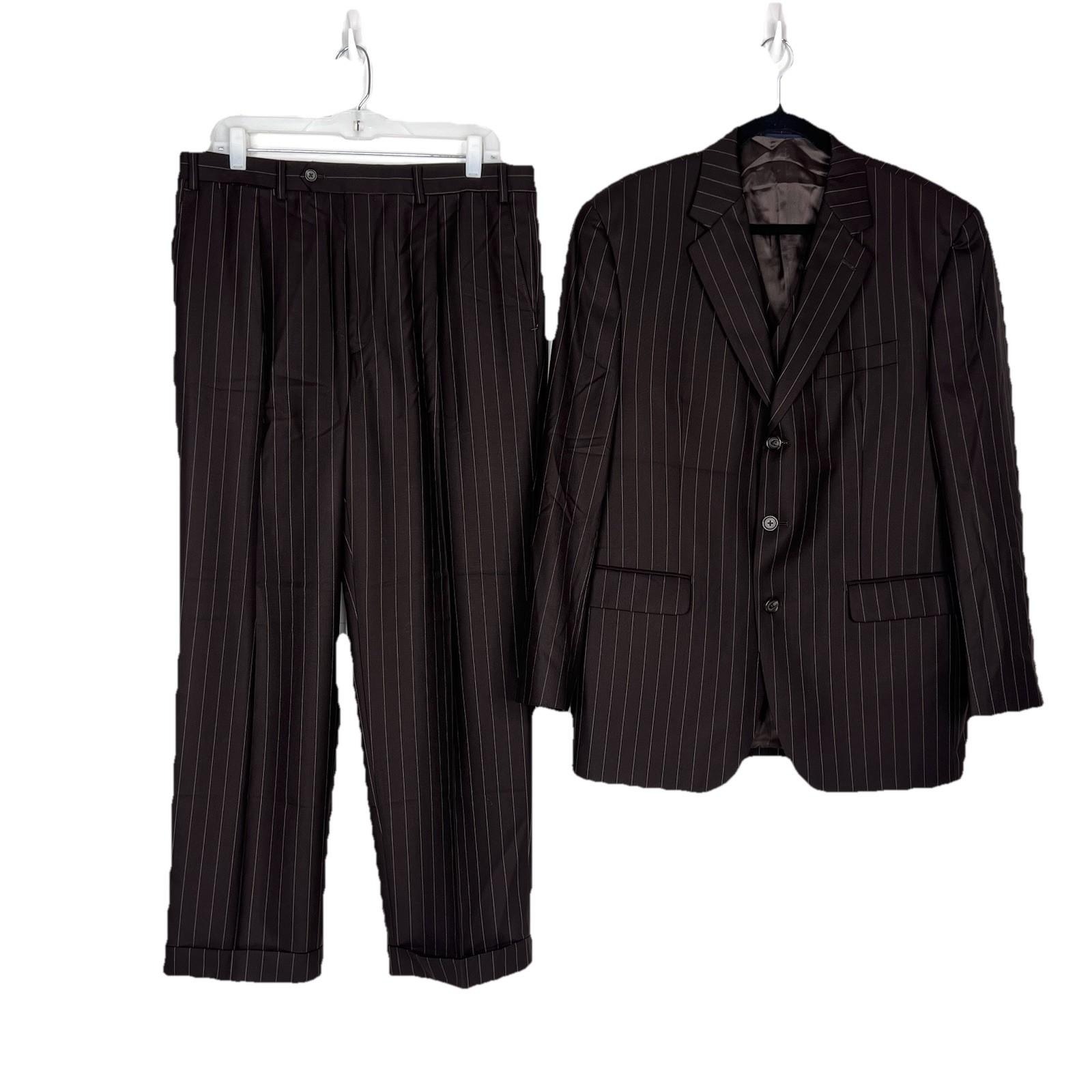 Ralph Ralph Lauren Suit Mens 42R Wool 3PC Jacket Vest Pants Brown Striped