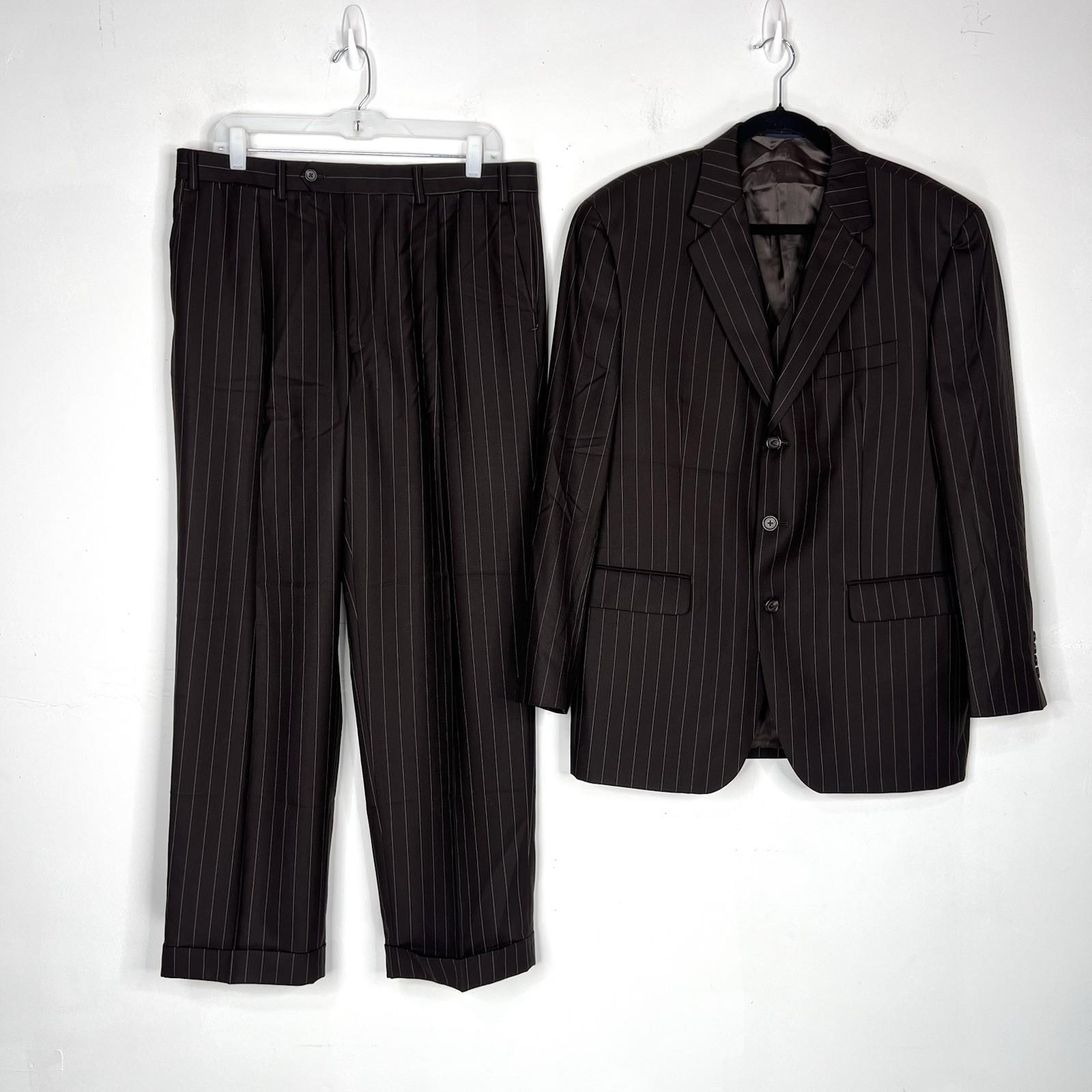 Ralph Ralph Lauren Suit Mens 42R Wool 3PC Jacket Vest Pants Brown Striped