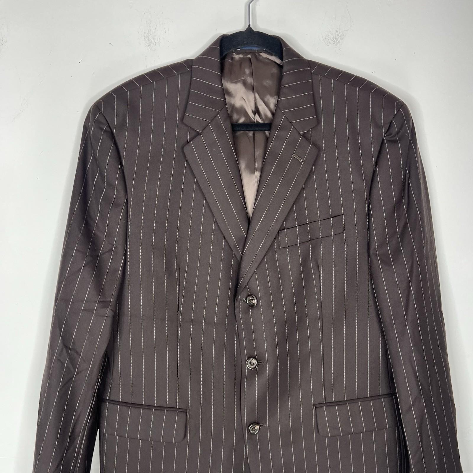 Ralph Ralph Lauren Suit Mens 42R Wool 3PC Jacket Vest Pants Brown Striped