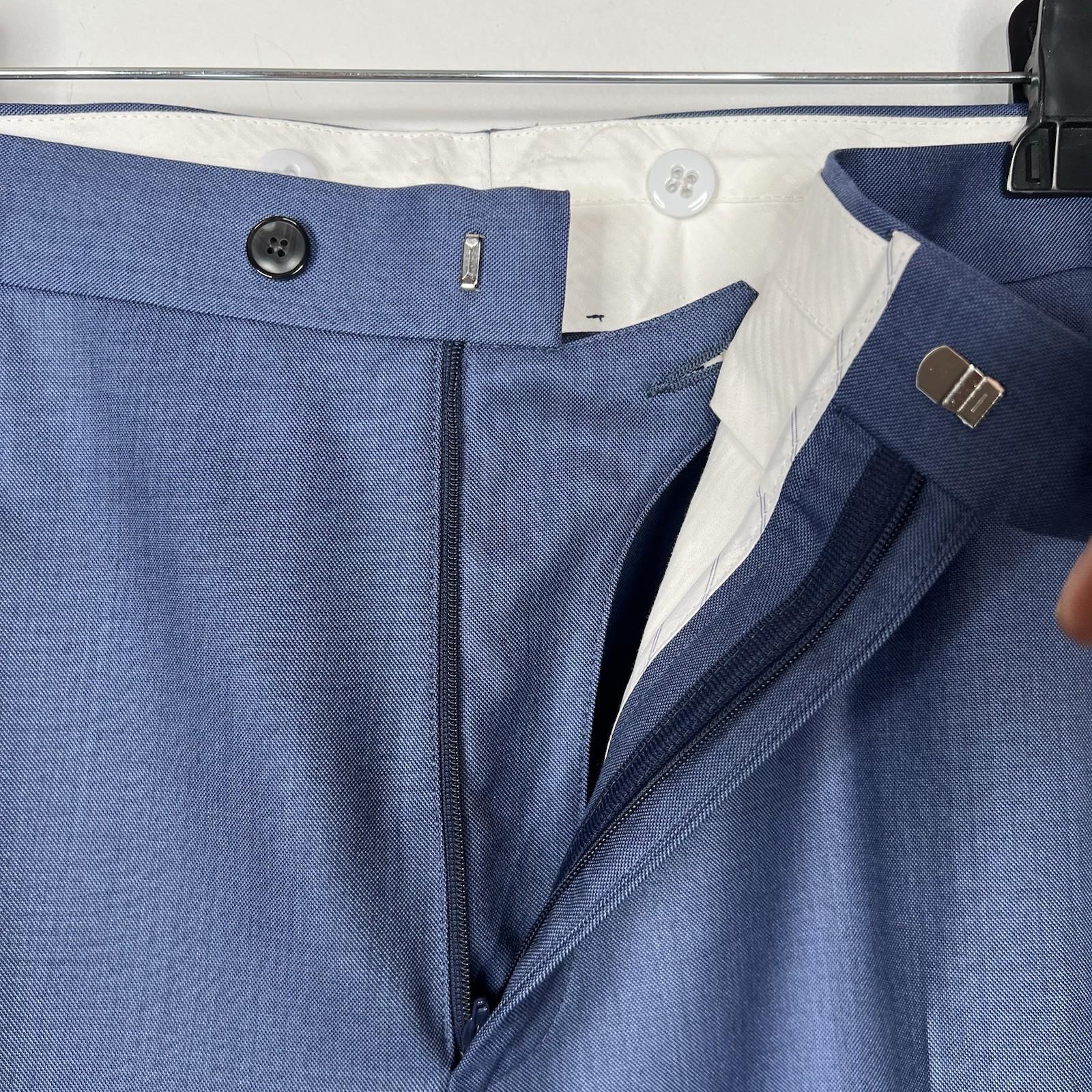 10-7454.jpg SUITSUPPLY Men Model Custom Wool Pants 40x30.5 Blue Flat Front Slim Straight New