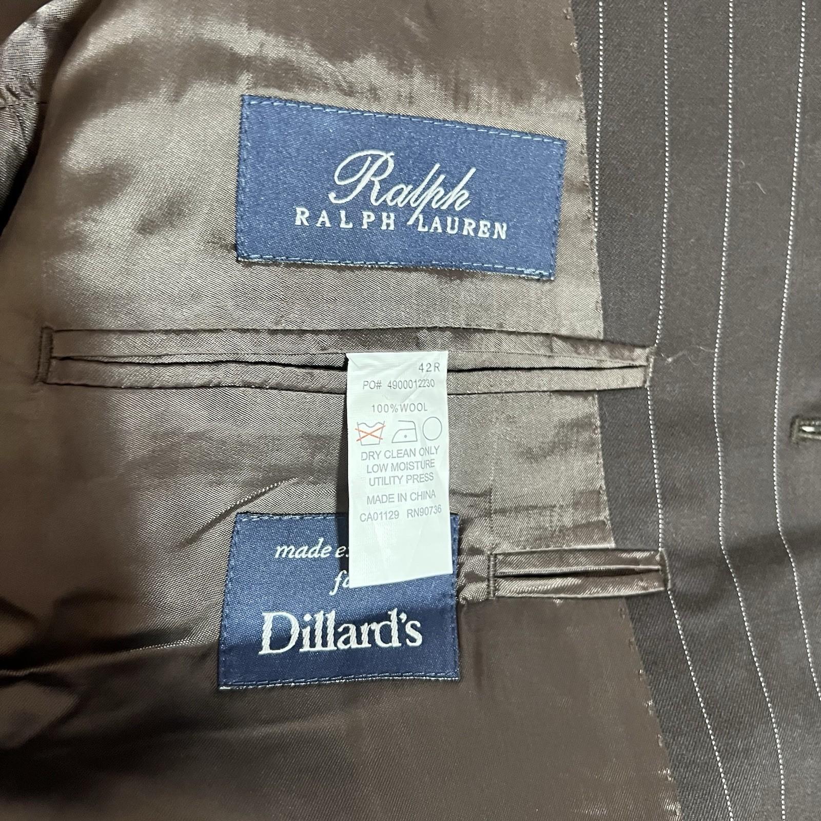 Ralph Ralph Lauren Suit Mens 42R Wool 3PC Jacket Vest Pants Brown Striped