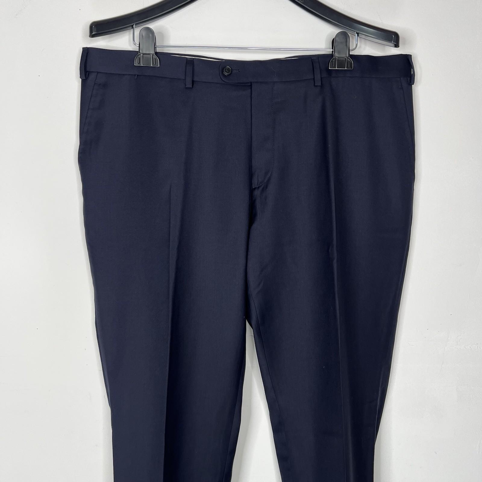 SuitSupply Slim Leg Straight Brescia Trousers Wool Pants 42x29 Navy Flat Front