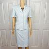 KASPER ASL 2PC Sky Blue Polyester Lined Short Sleeves Career Skirt Suit Size 6