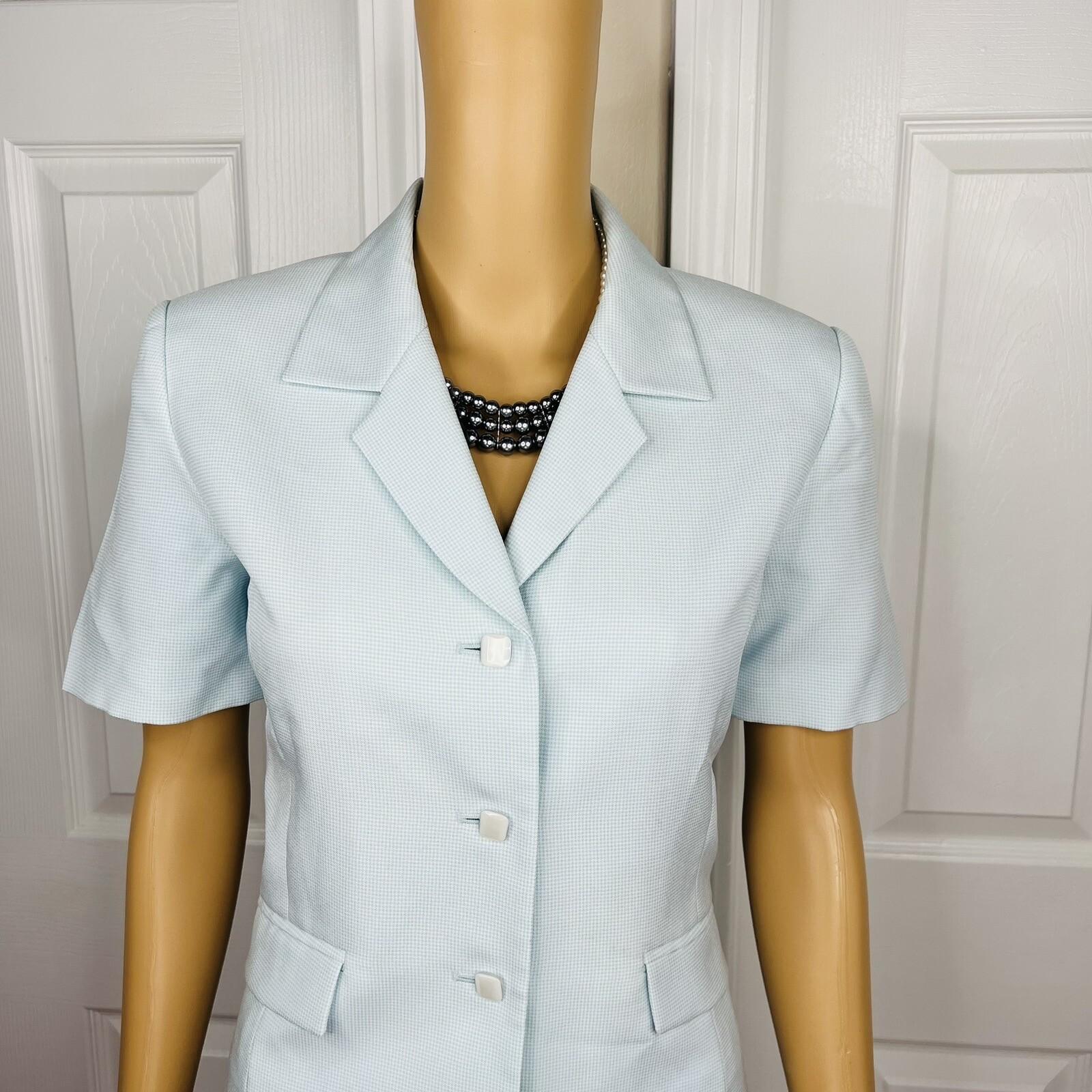 KASPER ASL 2PC Sky Blue Polyester Lined Short Sleeves Career Skirt Suit Size 6
