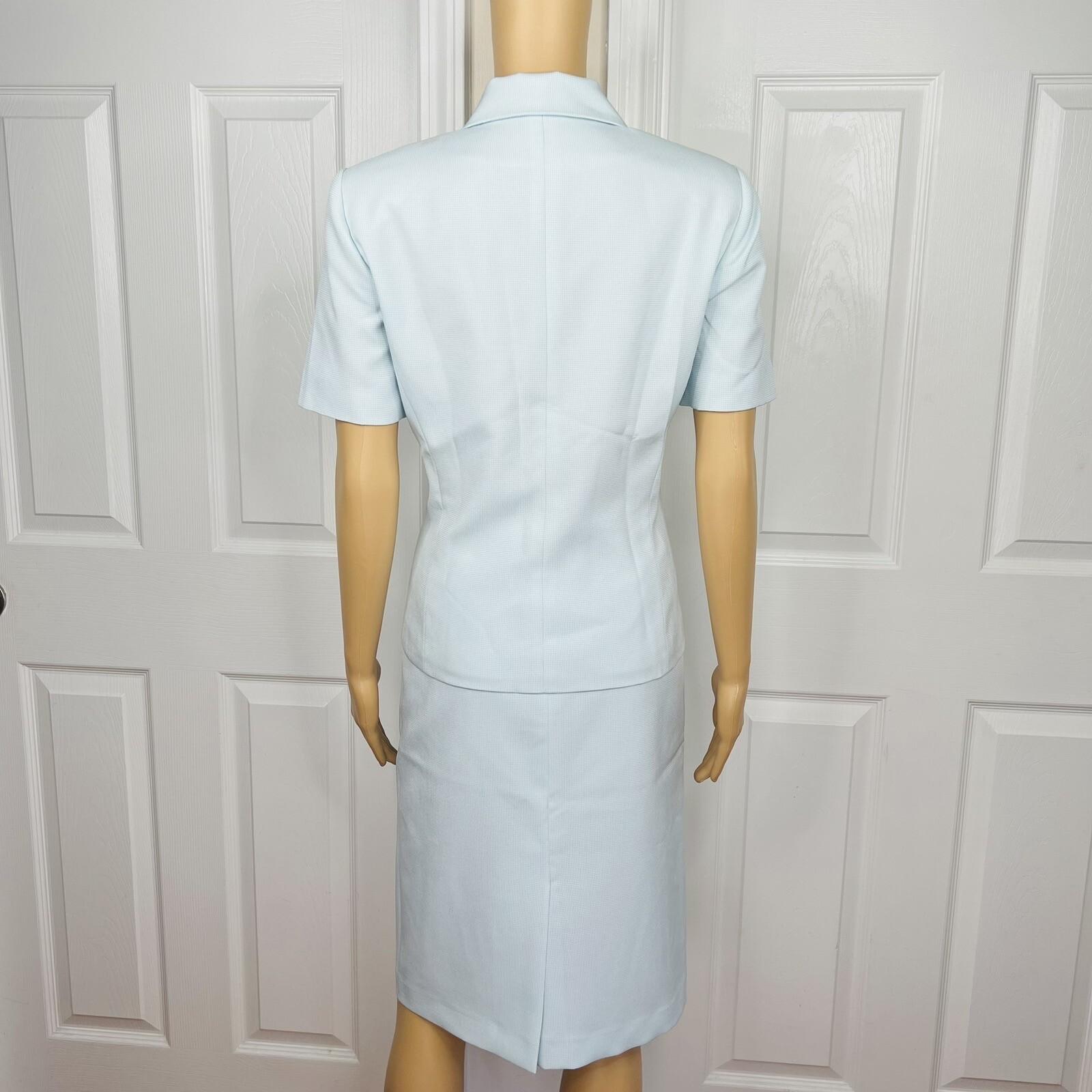 KASPER ASL 2PC Sky Blue Polyester Lined Short Sleeves Career Skirt Suit Size 6
