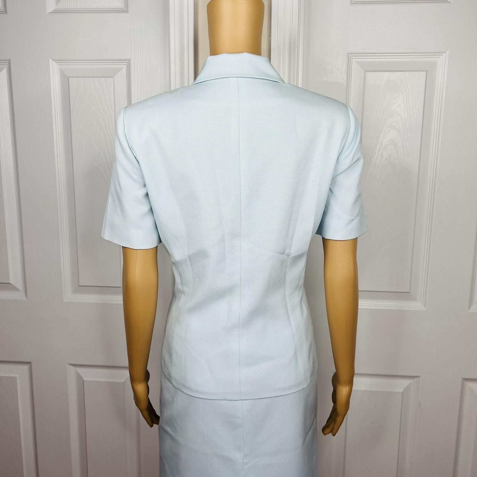 KASPER ASL 2PC Sky Blue Polyester Lined Short Sleeves Career Skirt Suit Size 6
