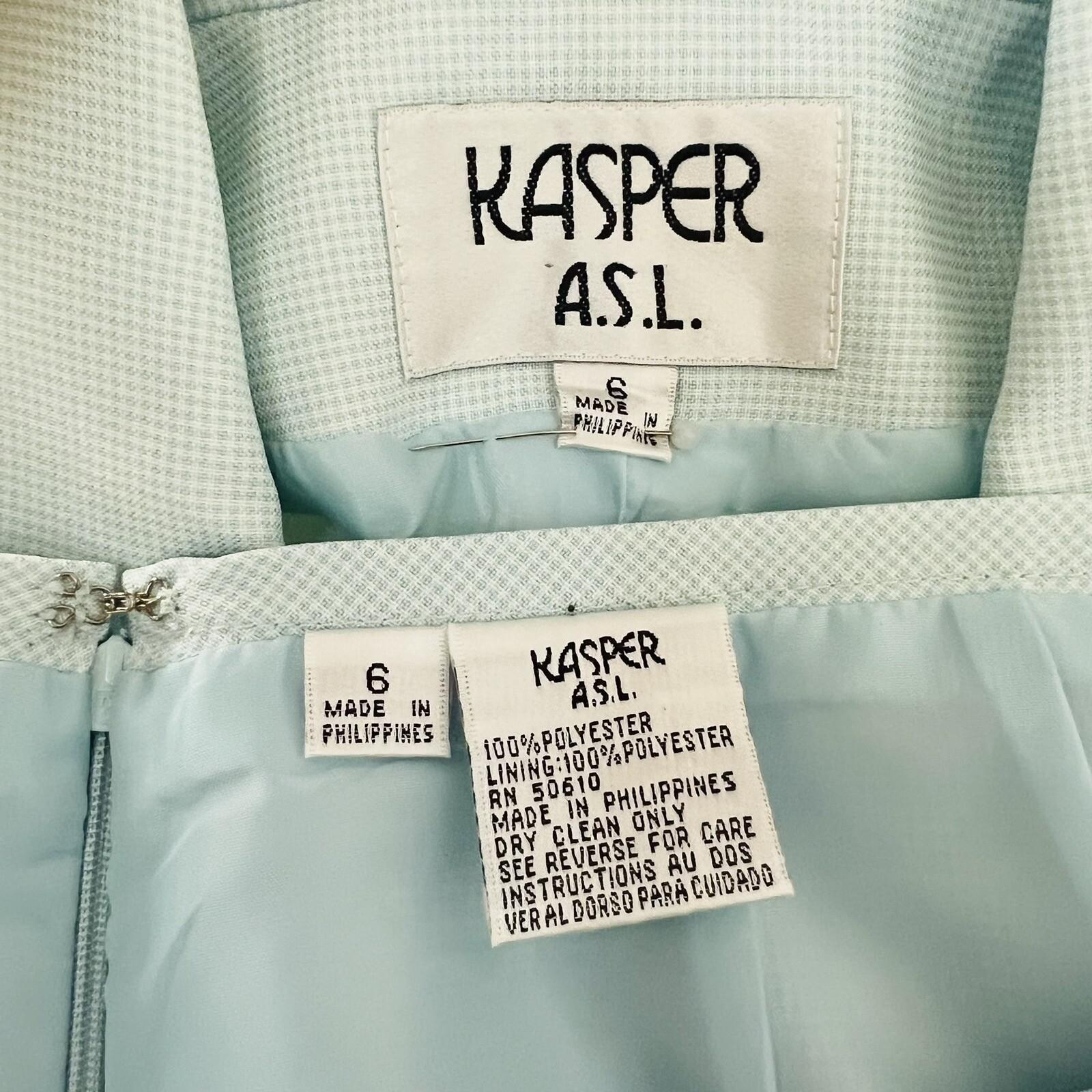 KASPER ASL 2PC Sky Blue Polyester Lined Short Sleeves Career Skirt Suit Size 6