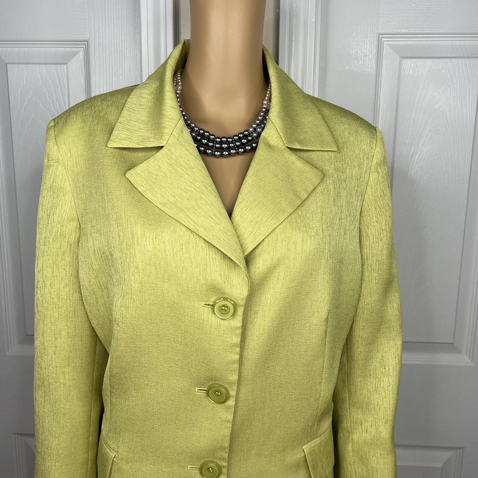 KASPER Women 2PC Lime Polyester Lined Peak Collar Cocktail Skirt Suit Size 18
