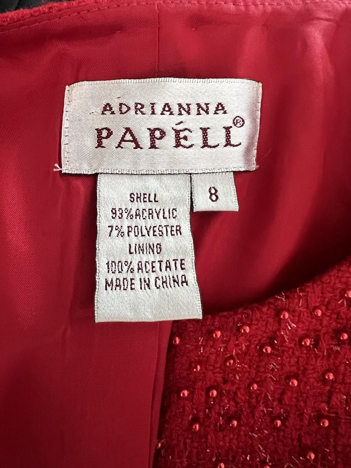 Adrianna Papell Acrylic Polyester Metallic Blazer Size 8 Red Beaded Collarless