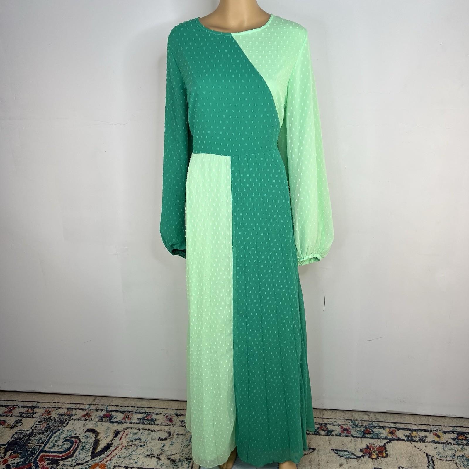 Asos design Textured Twist Maxi Dress 14 Green Bubble Long Sleeves Scoop Neck