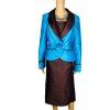 Lily &Taylor Polyester Metallic Skirt Suit 10 Blue Brown Pleated Ruffle 2PC