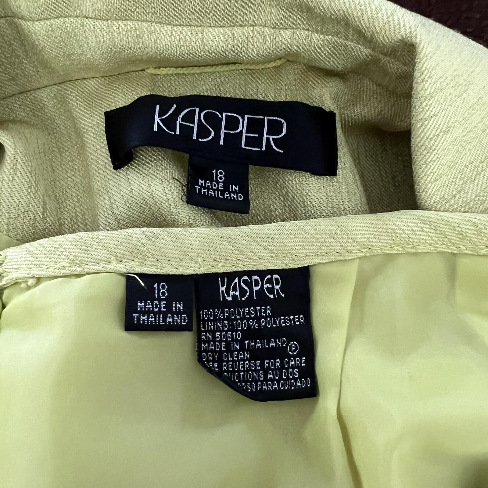 KASPER Women 2PC Lime Polyester Lined Peak Collar Cocktail Skirt Suit Size 18