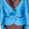 Lily &Taylor Polyester Metallic Skirt Suit 10 Blue Brown Pleated Ruffle 2PC