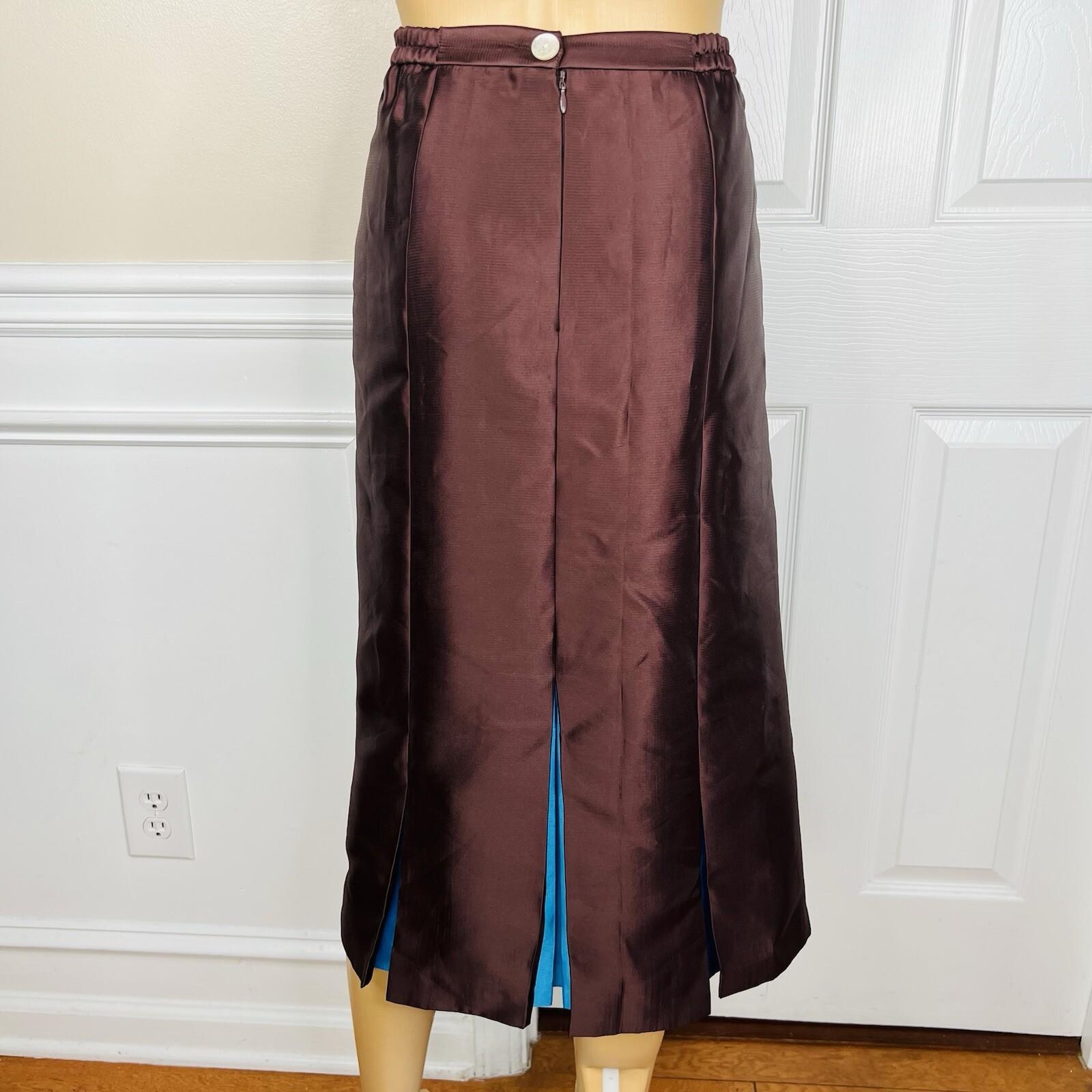 Lily &Taylor Polyester Metallic Skirt Suit 10 Blue Brown Pleated Ruffle 2PC