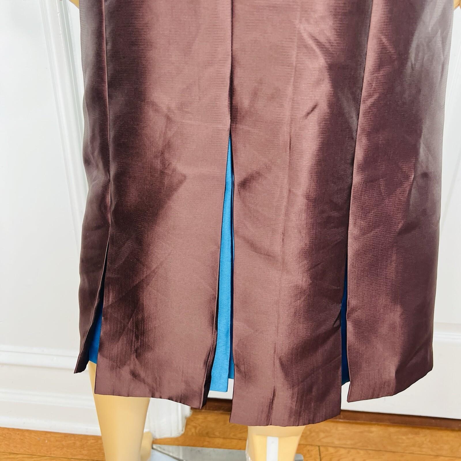 Lily &Taylor Polyester Metallic Skirt Suit 10 Blue Brown Pleated Ruffle 2PC