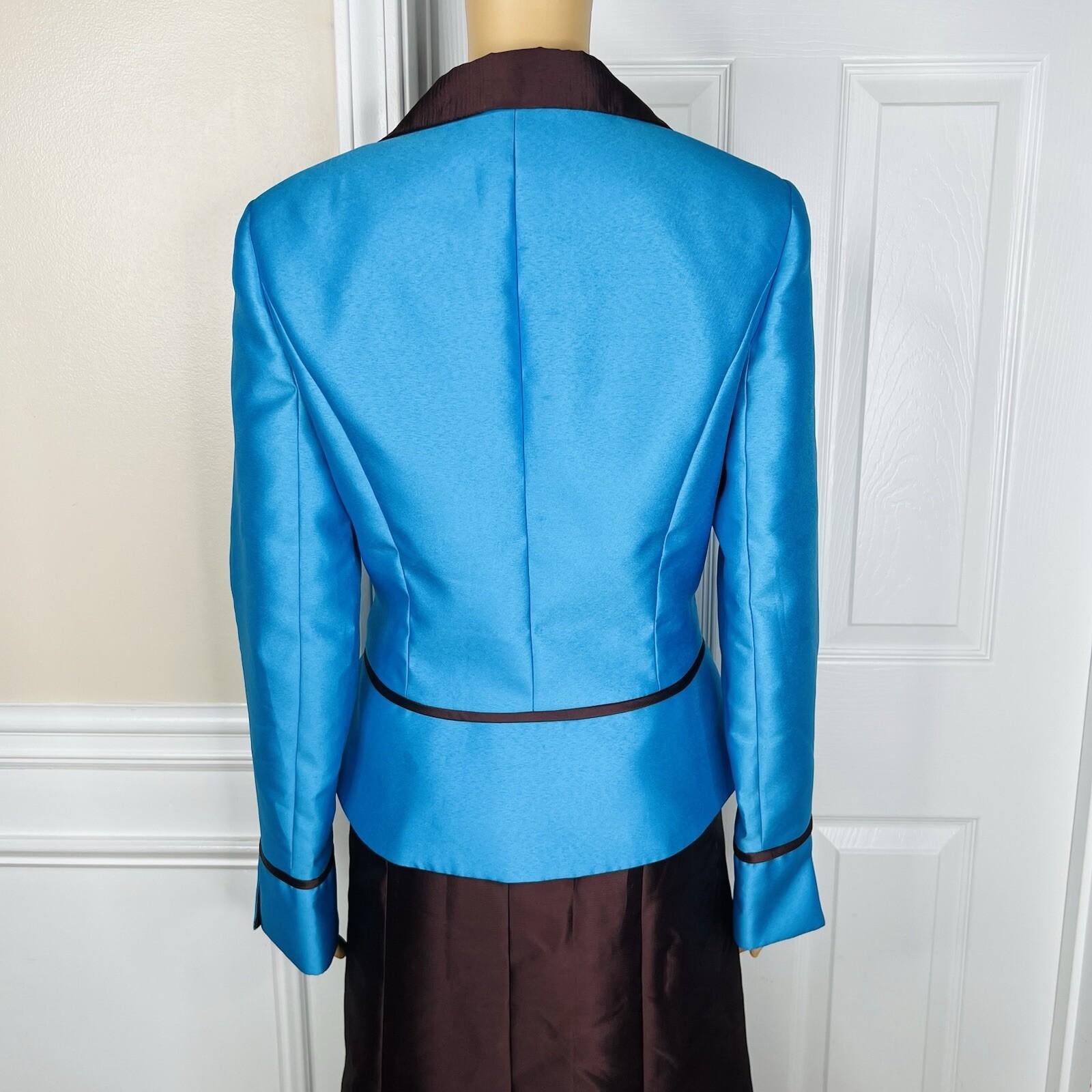 Lily &Taylor Polyester Metallic Skirt Suit 10 Blue Brown Pleated Ruffle 2PC