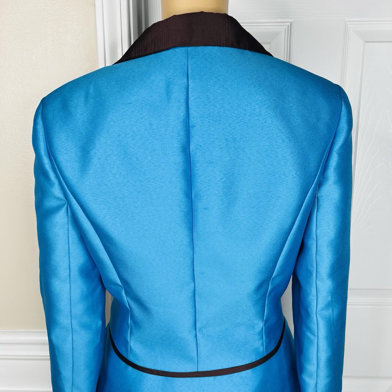 Lily &Taylor Polyester Metallic Skirt Suit 10 Blue Brown Pleated Ruffle 2PC