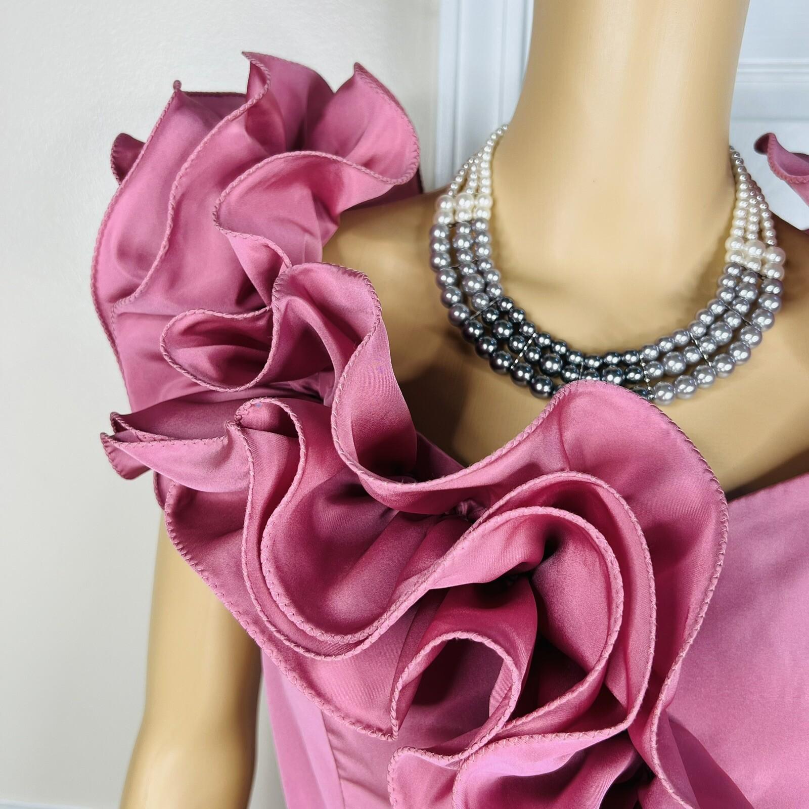 ILGWU Vintage Cottage Chic Dress 8 Purple Ruffle Drop Waist Maxi Gown Belted