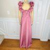 ILGWU Vintage Cottage Chic Dress 8 Purple Ruffle Drop Waist Maxi Gown Belted