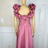 ILGWU Vintage Cottage Chic Dress 8 Purple Ruffle Drop Waist Maxi Gown Belted