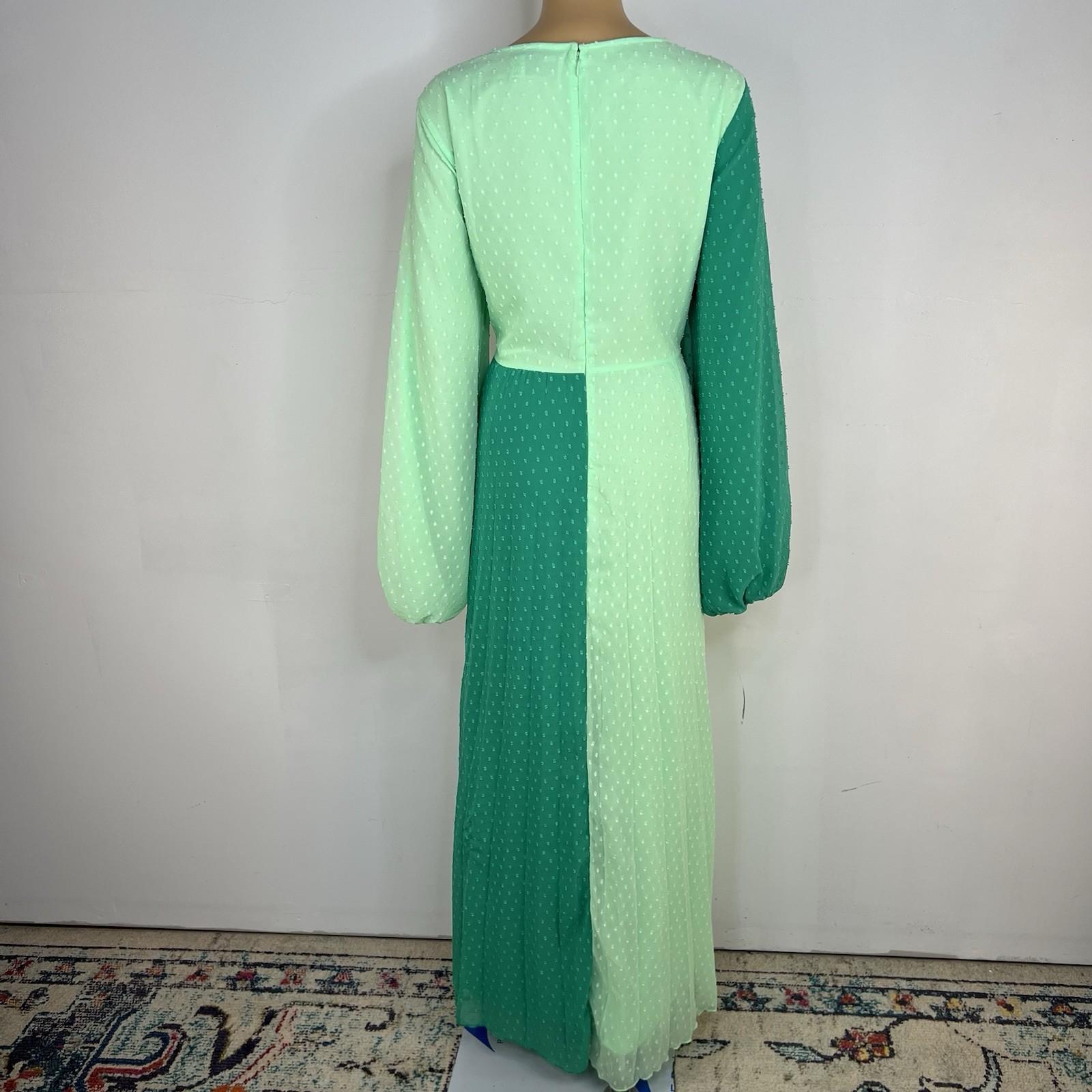 Asos design Textured Twist Maxi Dress 14 Green Bubble Long Sleeves Scoop Neck