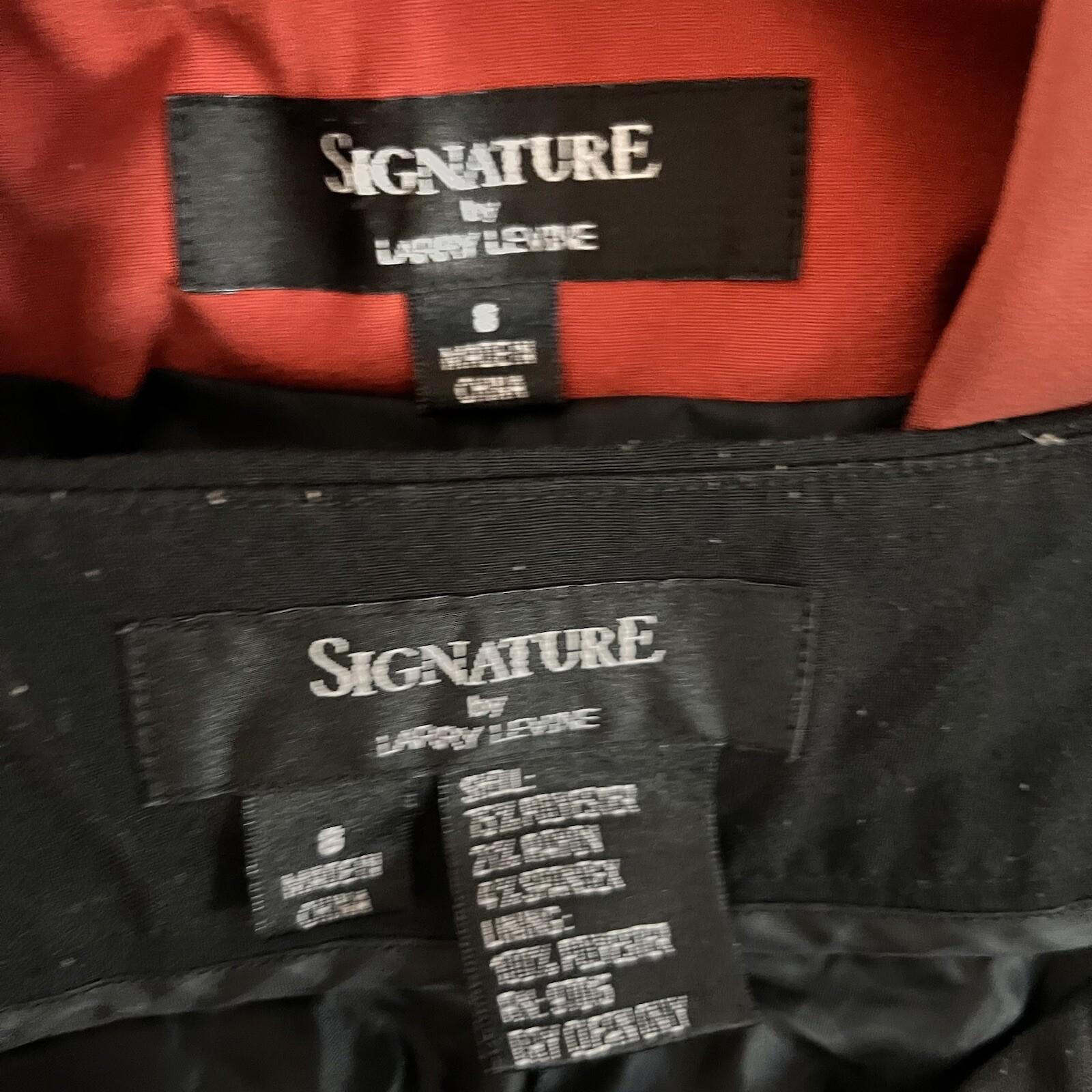 LARRY LEVINE 2PC Ginger Black Double Breasted Polyester Blend Pant Suit Size 8